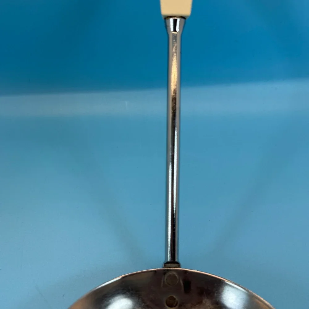 VTG Ekco Soup Ladle USA Stainless Steel Cream Plastic‎ Handle MCM Retro Utensil
